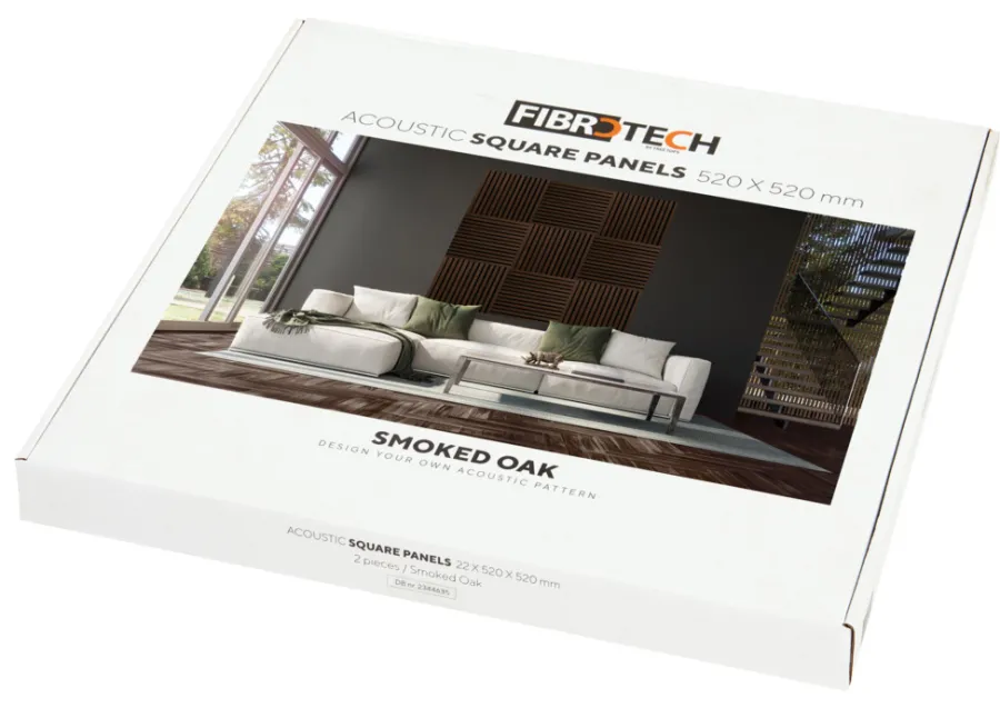 Sale Fibrotech Akustikkpanel Square 22 x 520 x 520 mm 2-pk. Smoked Oak