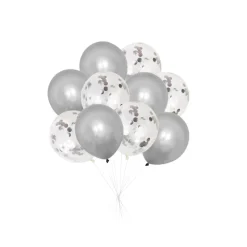 Ballonger m/konfetti 10-pk. - sølv Sølv og transparent med sølvkonfetti