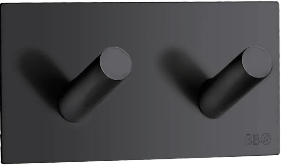 Clearance Beslagsboden Dobbel krok selvklebende 90 mm - matt svart