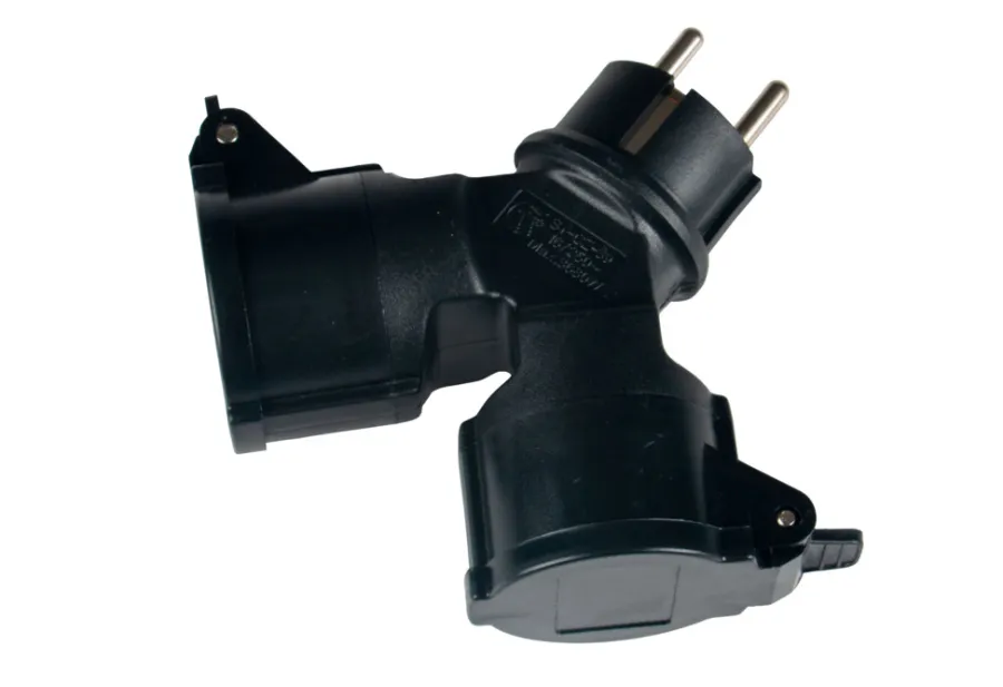 Discount Elworks Dobbeltstøpsel m/jord svart IP44