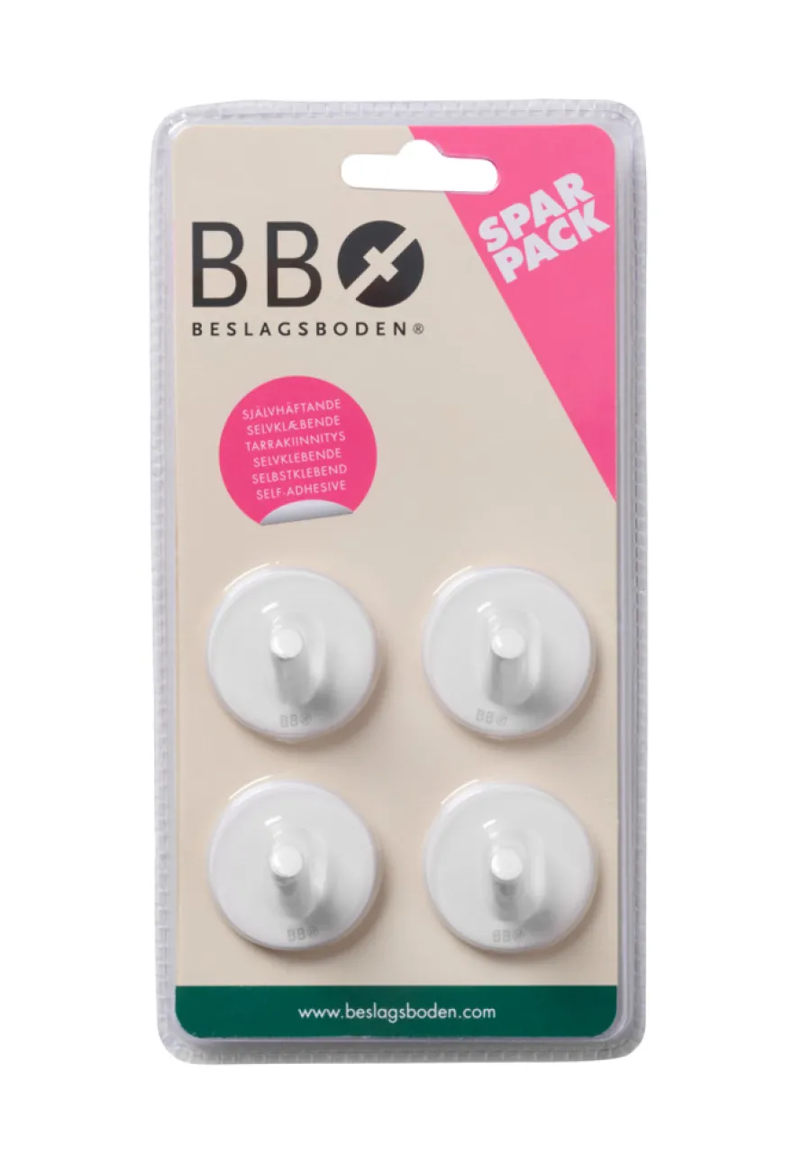 Outlet Beslagsboden Enkel krok selvklebende Ø30 mm 4-pk. - hvit