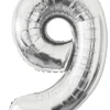 Folieballong nummer 9 H60 cm sølv