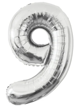 Folieballong nummer 9 H60 cm sølv