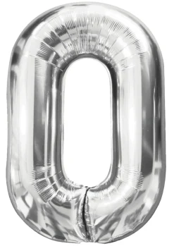 Clearance Folieballong nummer 0 H60 cm sølv