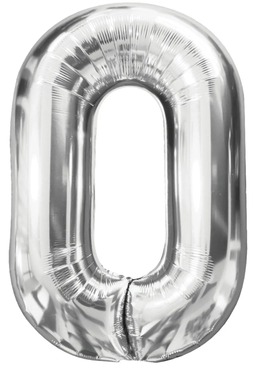 Clearance Folieballong nummer 0 H60 cm sølv