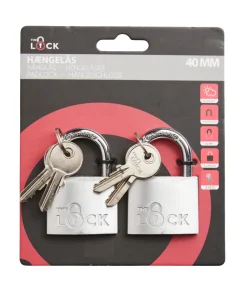 Hot The Lock Hengelås m/to nøkler 40 mm aluminium - 2-pk. Sølv