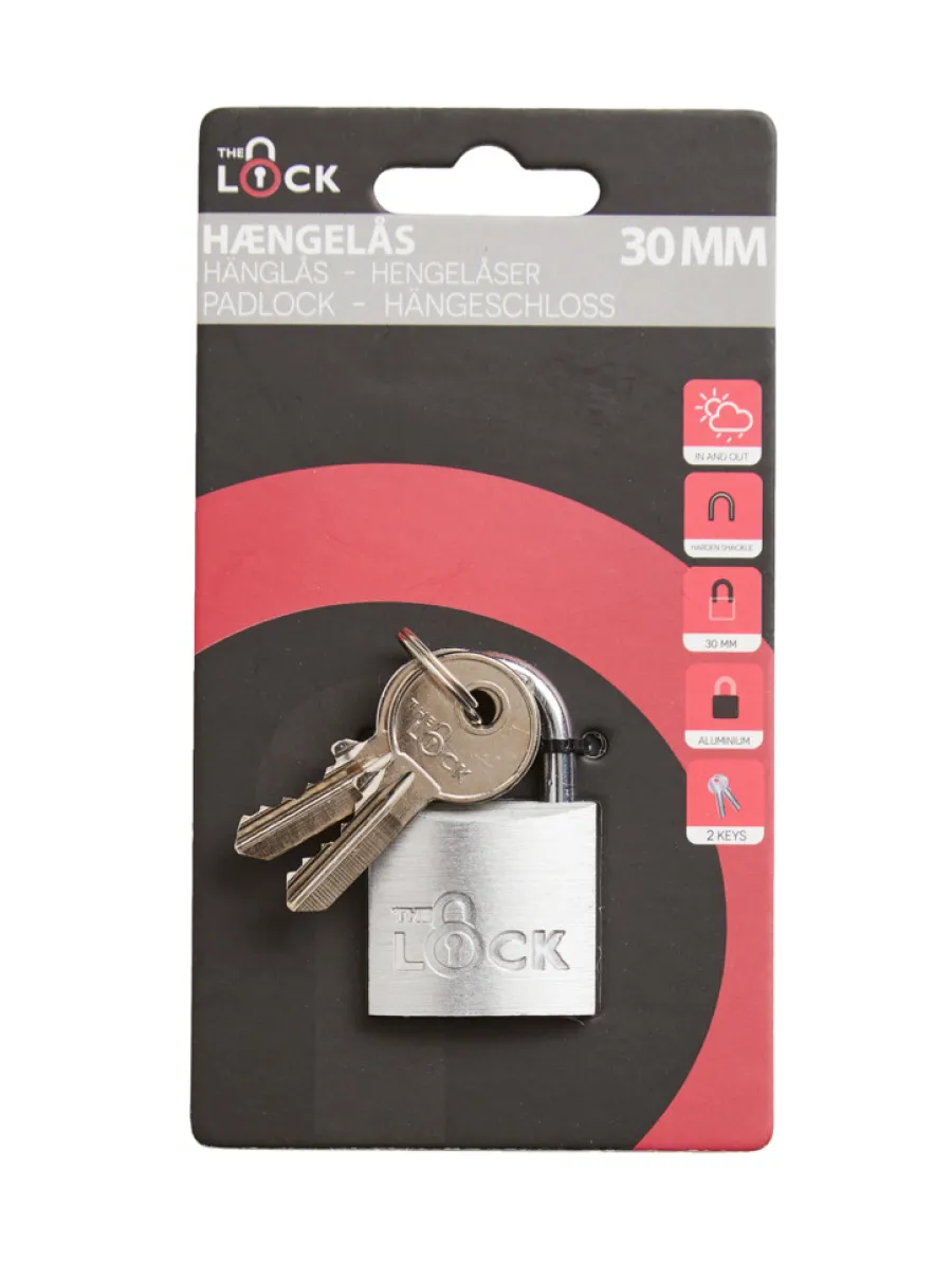 New The Lock Hengelås m/to nøkler 30 mm aluminium Sølv