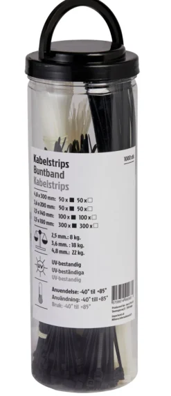 Discount Kabelstrips assorterte størrelser 1000 stk.