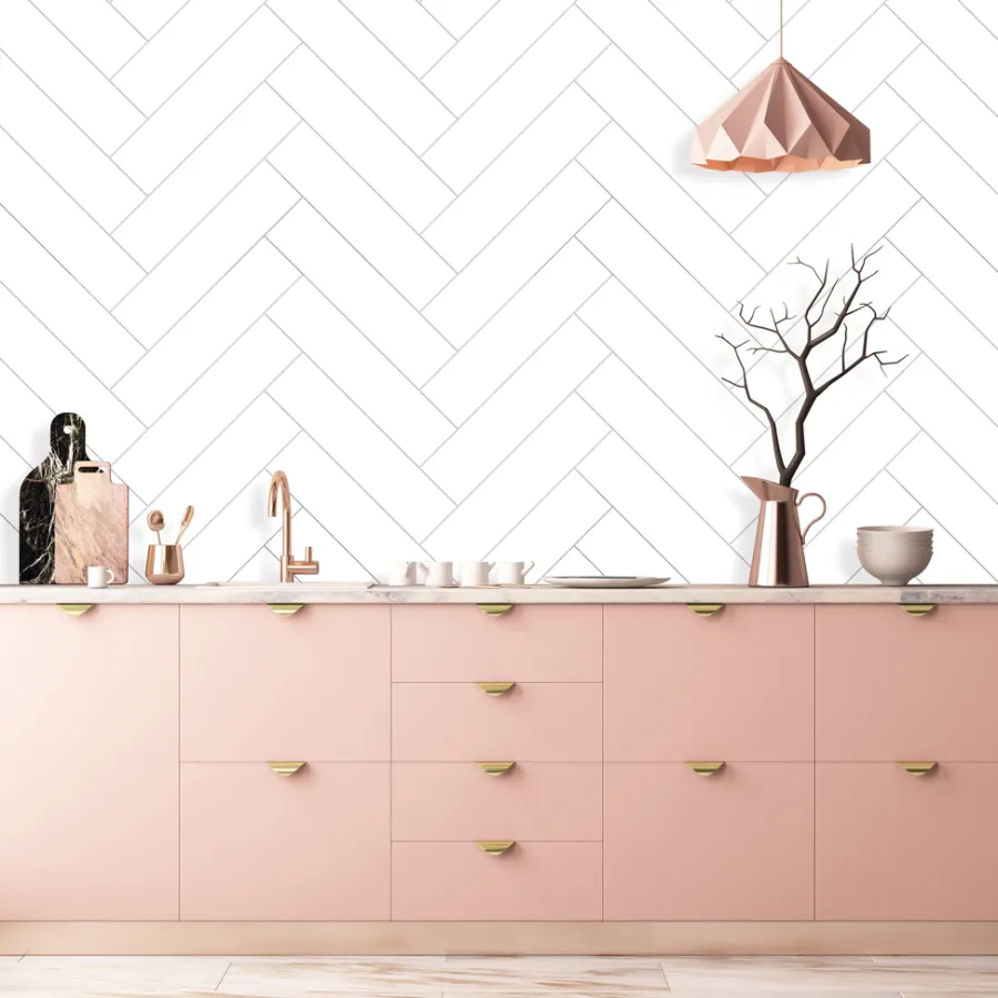 Best Kitchenline Kjøkkenplate 610 x 610 mm White Herringbone