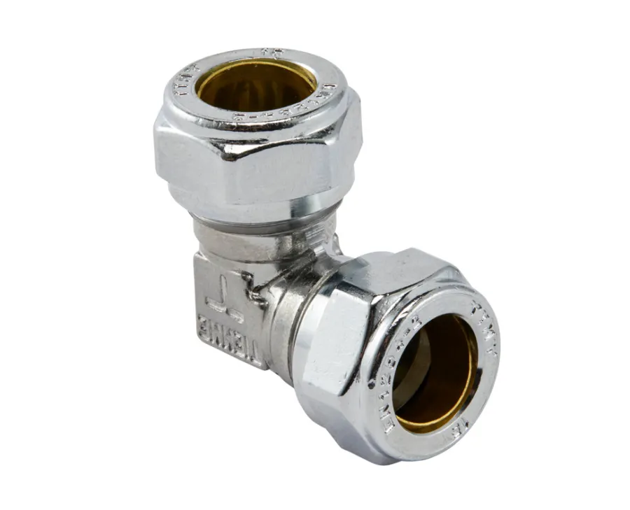 Hot Klemringskobling albue 15 mm Krom