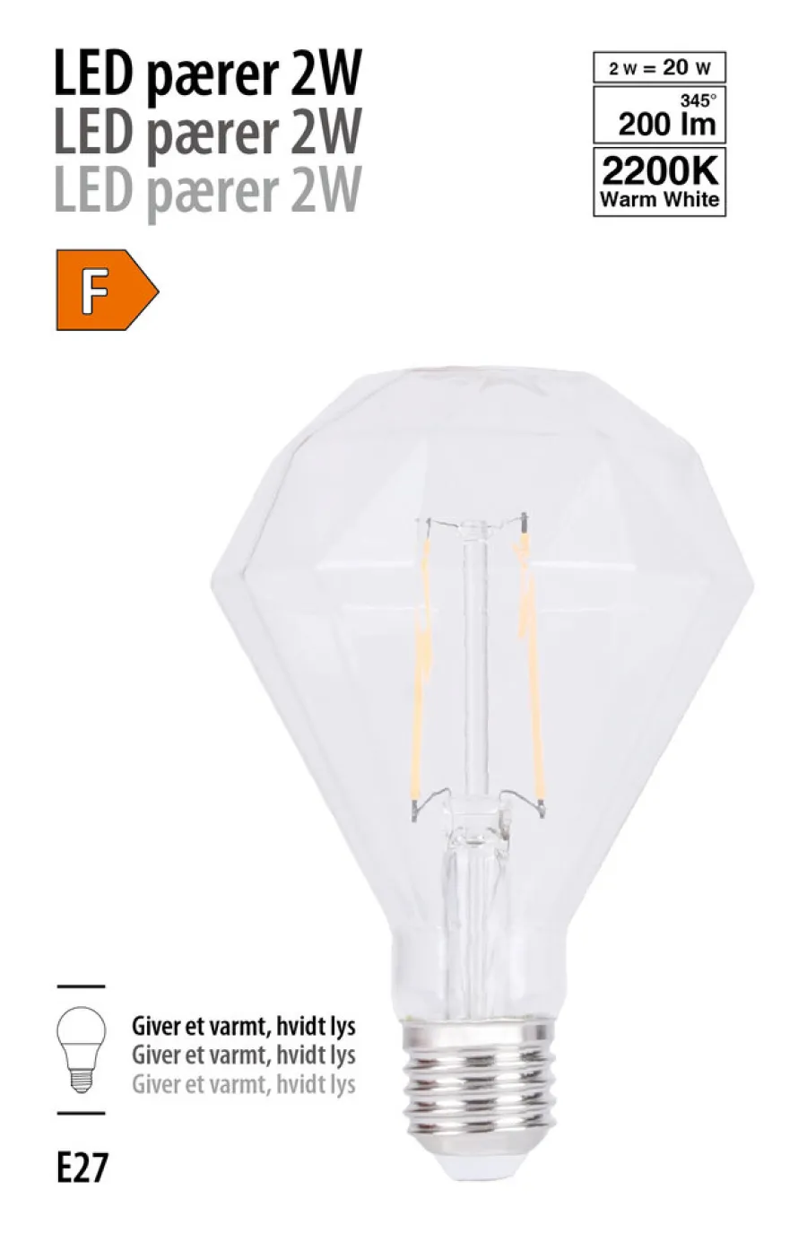 Online LED-filamentpære diamant 2 W E27