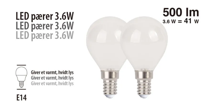 Online LED-kronepærer 3,6 W E14 - 2 pk.