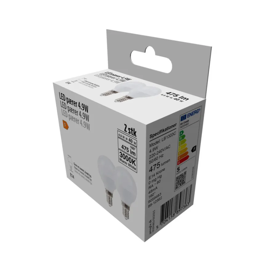 Hot LED-kronepærer 4,9 W E14 - 2 pk.