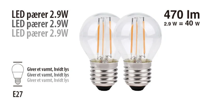 Hot LED-kronepærer 2,9 W E27 - 2-pk.