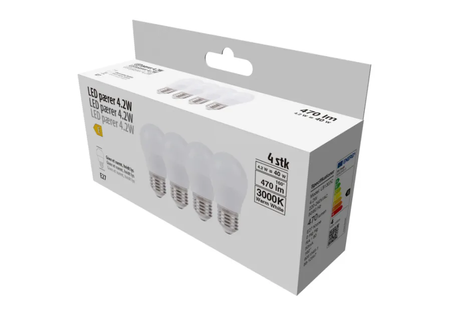 LED-pære krone 4,2 W E27 4-pk.