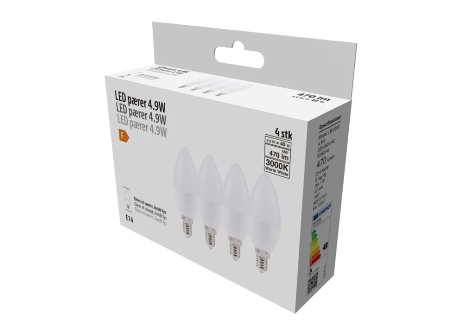 Discount LED-pære 4-pk mignon E14 4,9 W