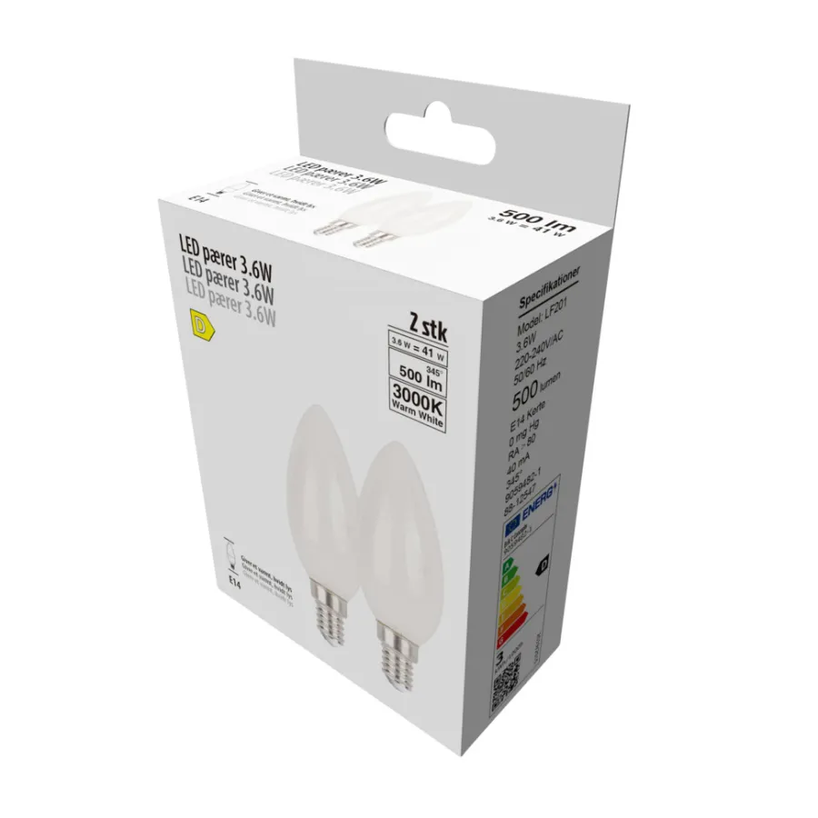 Sale LED-pærer kerte 3,6 W E14 - 2 pk.