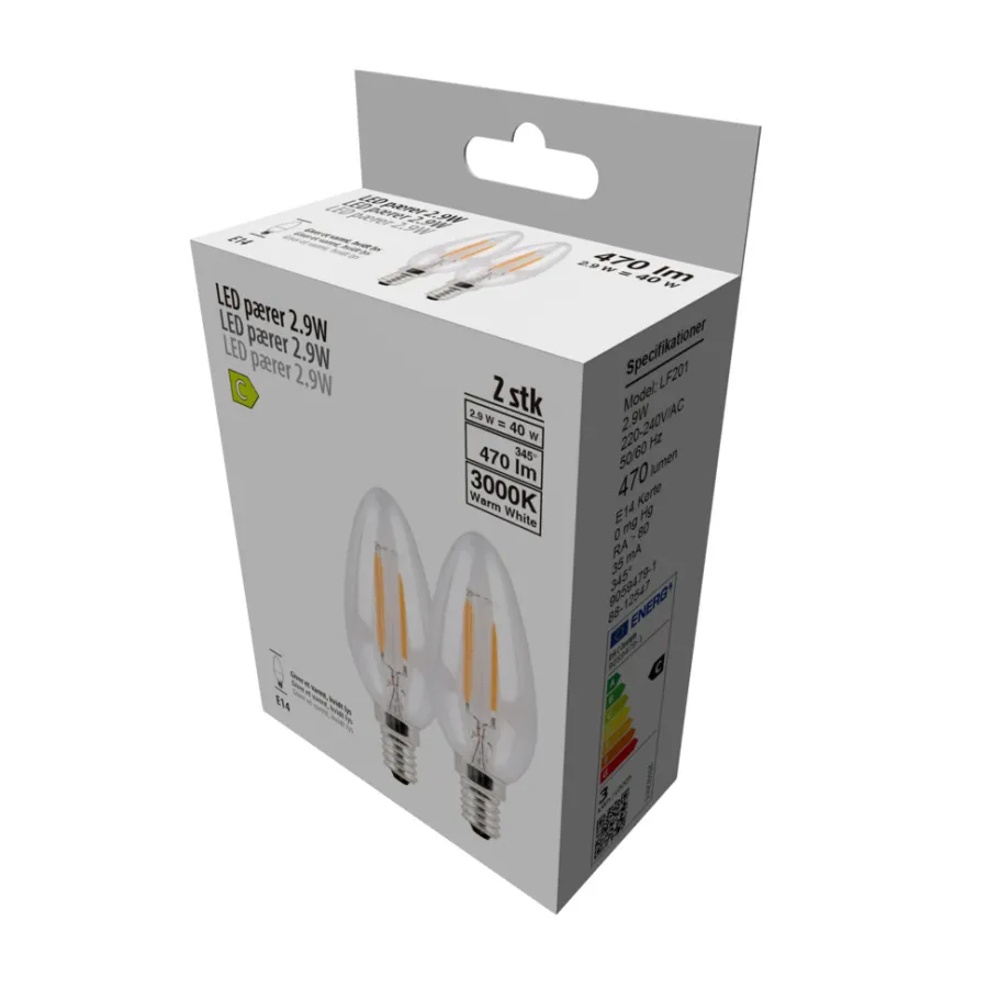 Sale LED-pærer kerte 2,9 W E14 - 2 pk.