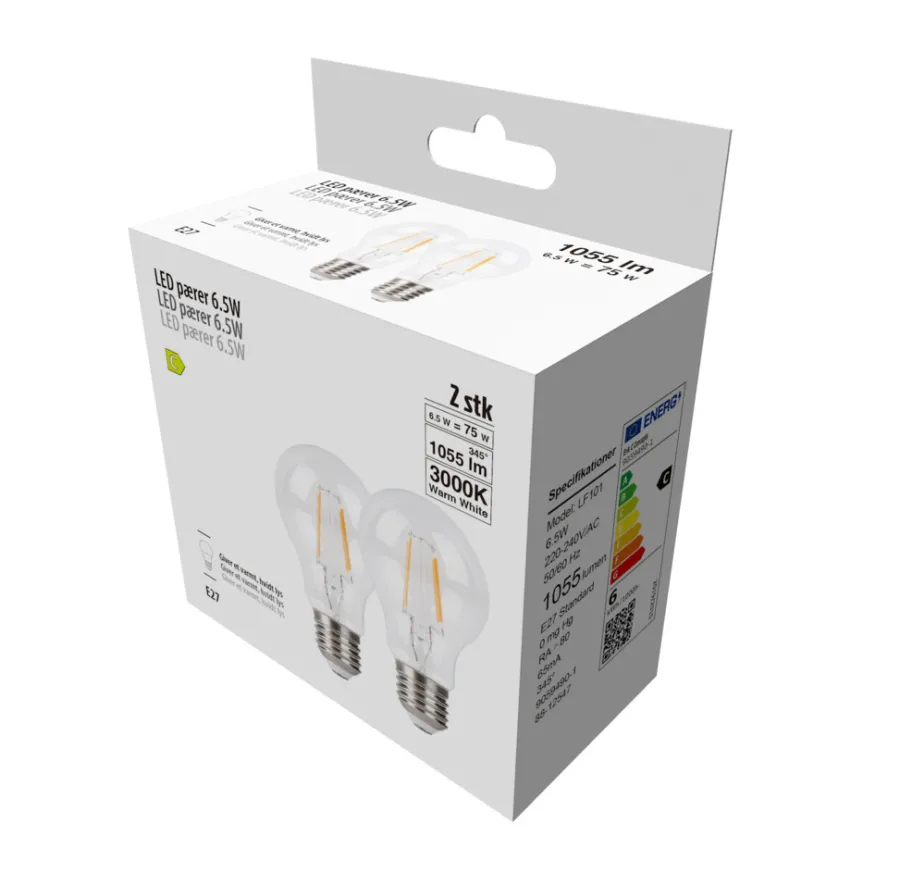 Online LED-pærer standard formet 6,5 W E27 - 2-pk.