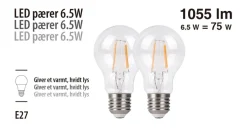Online LED-pærer standard formet 6,5 W E27 - 2-pk.