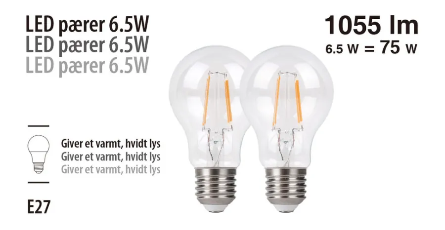 Online LED-pærer standard formet 6,5 W E27 - 2-pk.