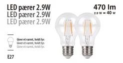 Hot LED-pærer standard 2,9 W E27 - 2-pk.