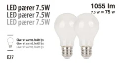 Clearance LED-pærer standard 7,5 W E27 - 2-pk.
