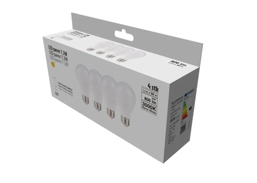 Discount LED-pære standard 7,3 W E27 4-pk.