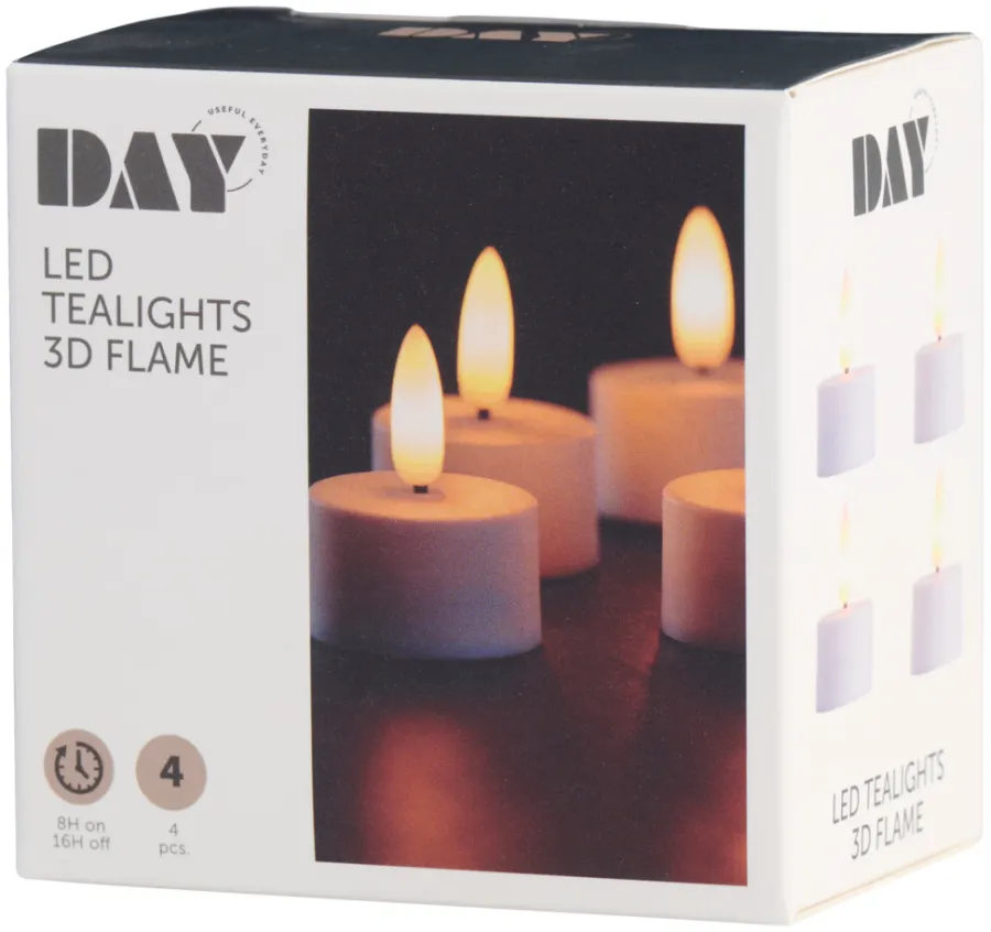 New DAY LED-telys m/3D flamme 4 stk.
