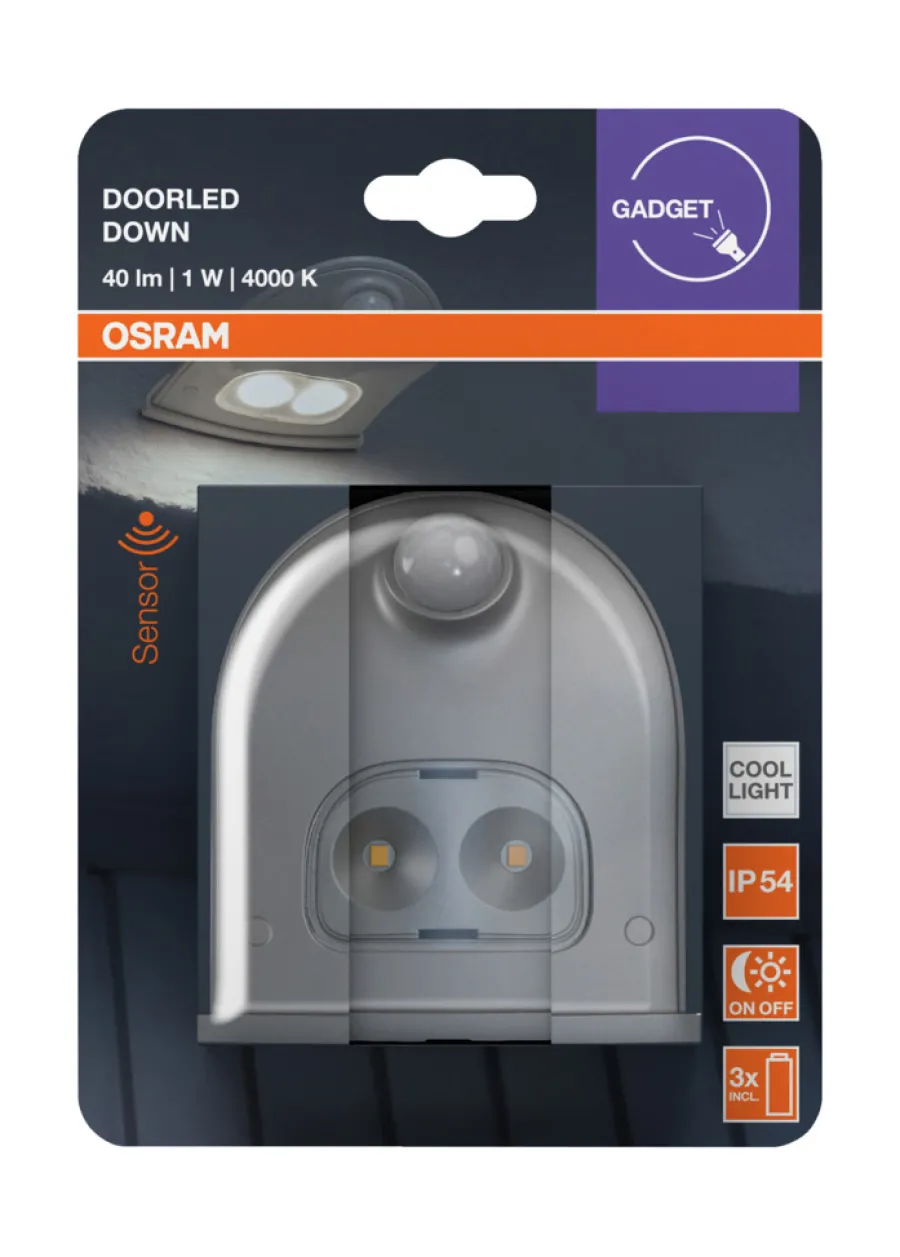 New Osram DoorLED sensorlampe sølv batteri
