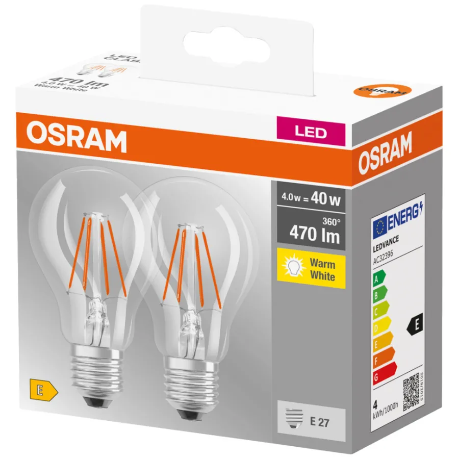 Hot Osram LED Base standardpære E27 4 W 2-pk