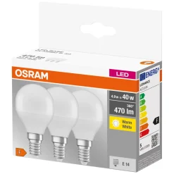 Outlet Osram LED kronepære E14 4,9 W 3-pk.