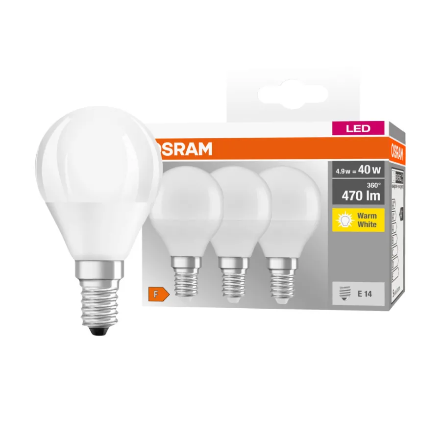 Outlet Osram LED kronepære E14 4,9 W 3-pk.