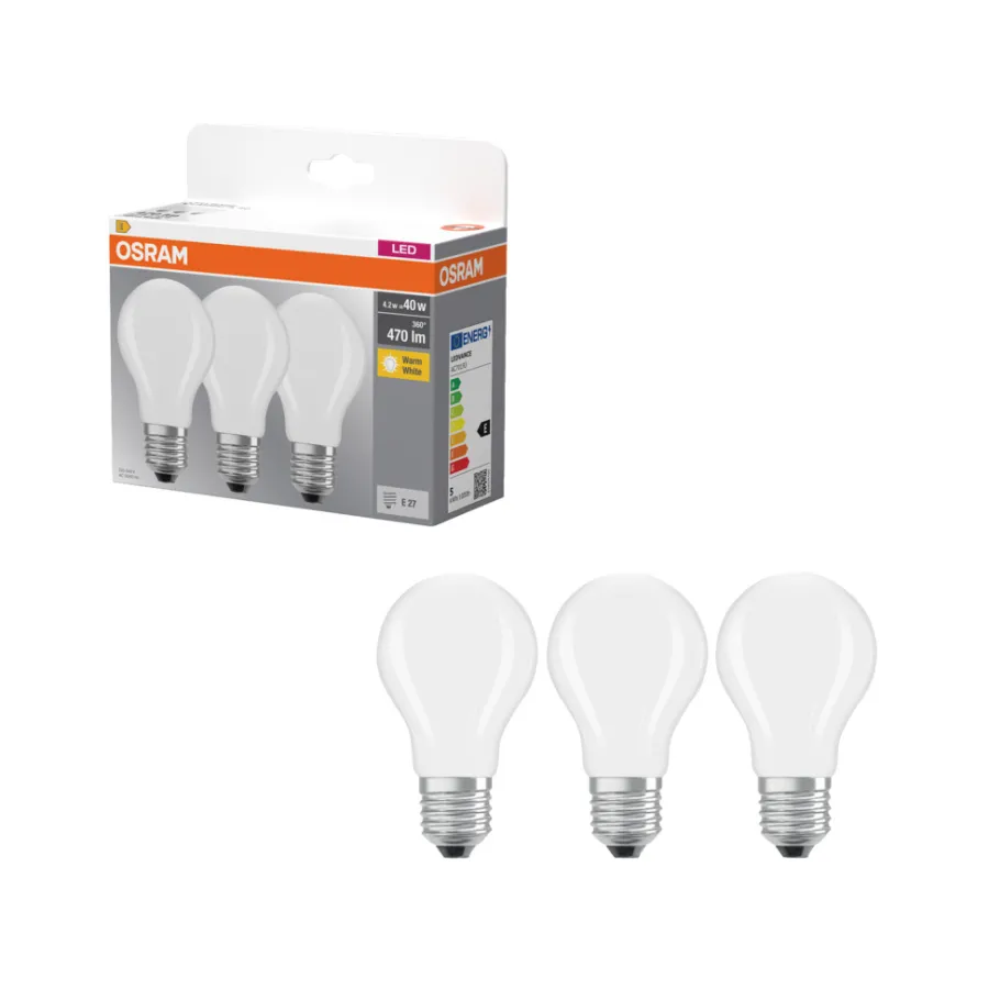 Clearance Osram LED-pære STD matt E27 4,2 W 3-pk.