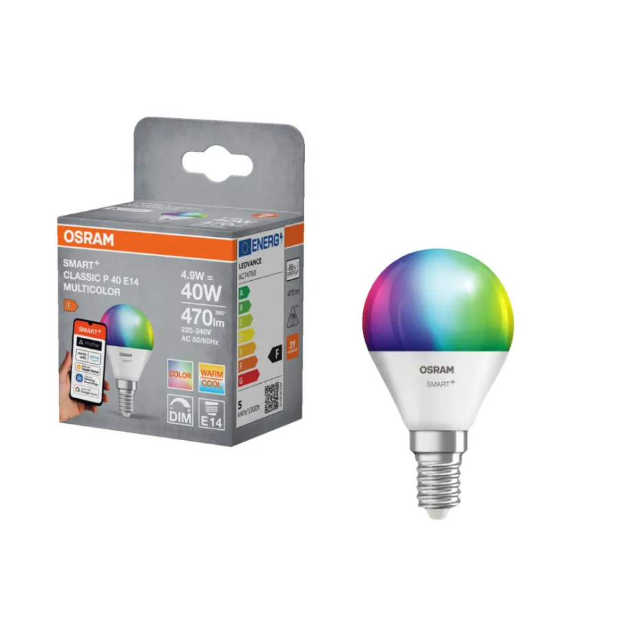 New Osram SMART+ RGB+TW kronepære E14 4,9 W