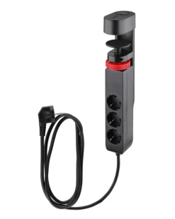 Best Elworks Skjøteledning 3-veis m/klemme, schuko, USB og bryter svart 1,4 m