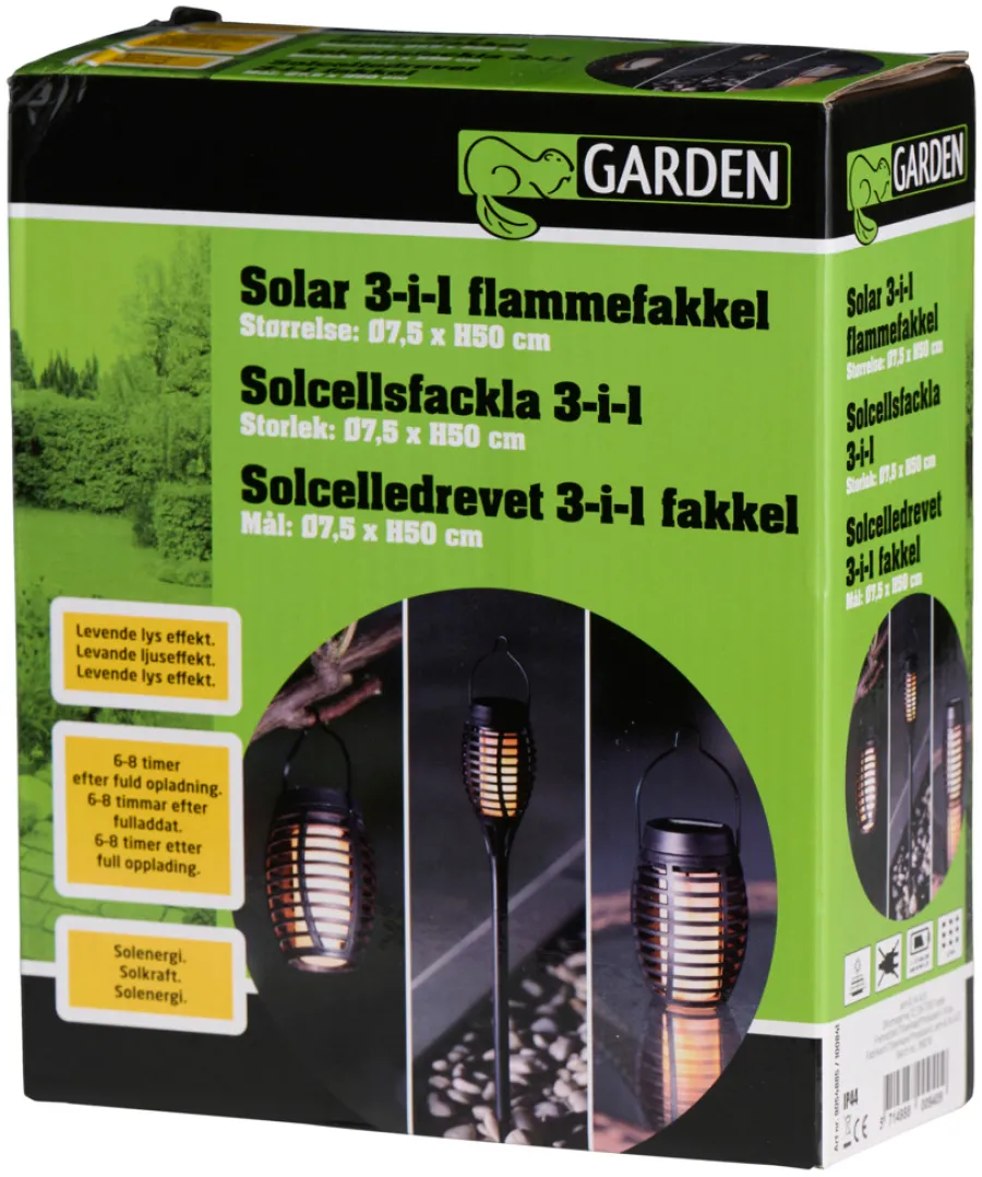 Outlet Garden Solar 3-i-1 flammefakler LED 50 cm 3-pk. - ® Svart