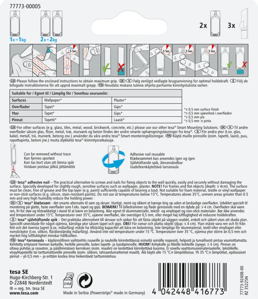 Online Tesa ® limspiker til tapet og gips 1 kg - 2 stk.