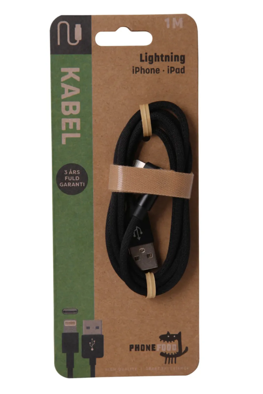 New PhoneFood USB-A til lightning-kabel med 90-graders plugg – 1 meter