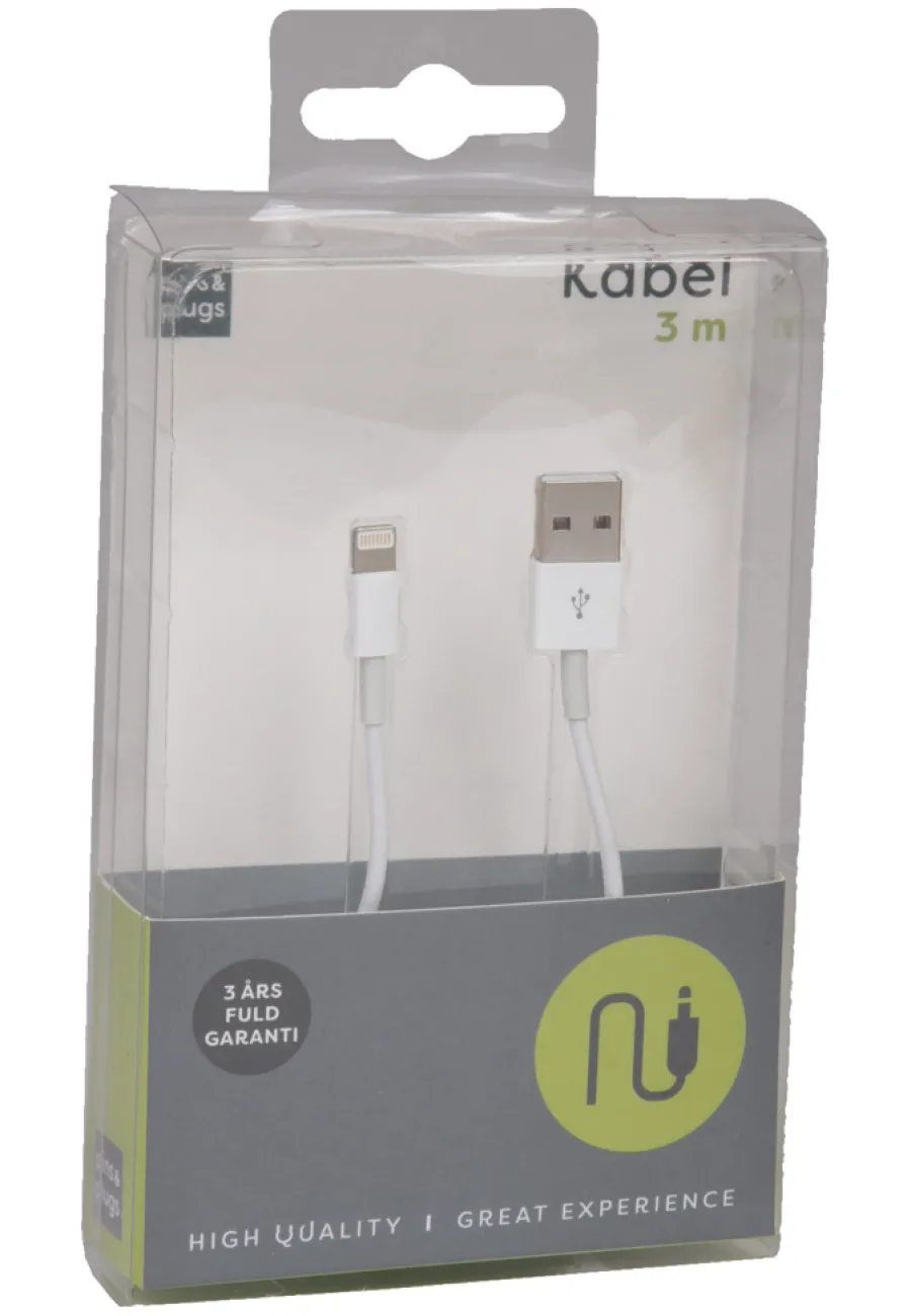 New PhoneFood USB-A til lightning kabel - 3 meter