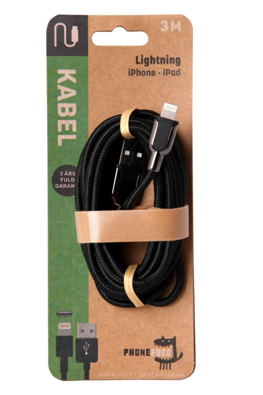 New PhoneFood USB-A til lightning kabel - 3 meter